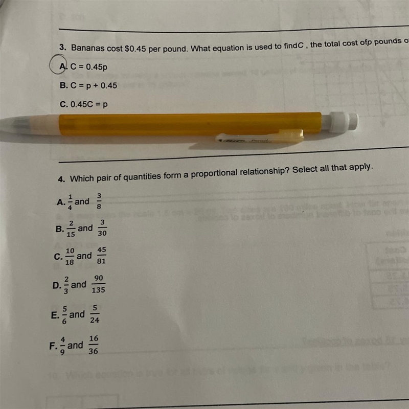 4. Which pair of quantities form a proportional relationship? Select all that apply-example-1