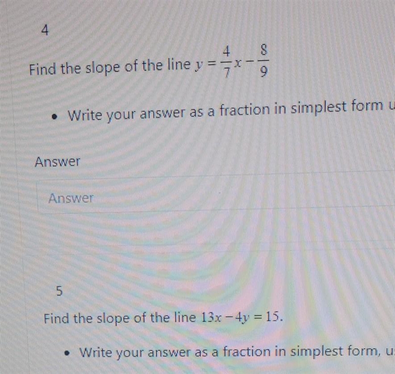 Find slope Both question 4 and 5 using simplest form.​-example-1