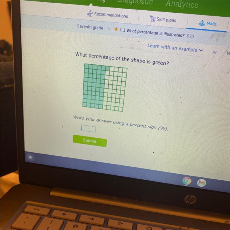 What percentage of the shape is green?-example-1