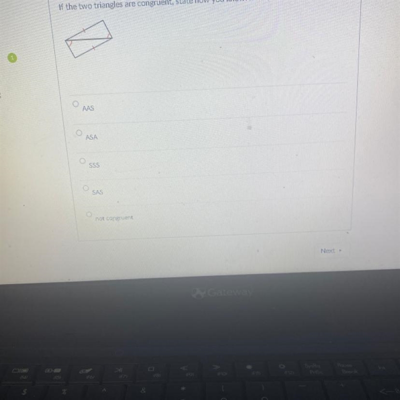 If the two triangles are congruent, state how you know. If not, state "not congruent-example-1