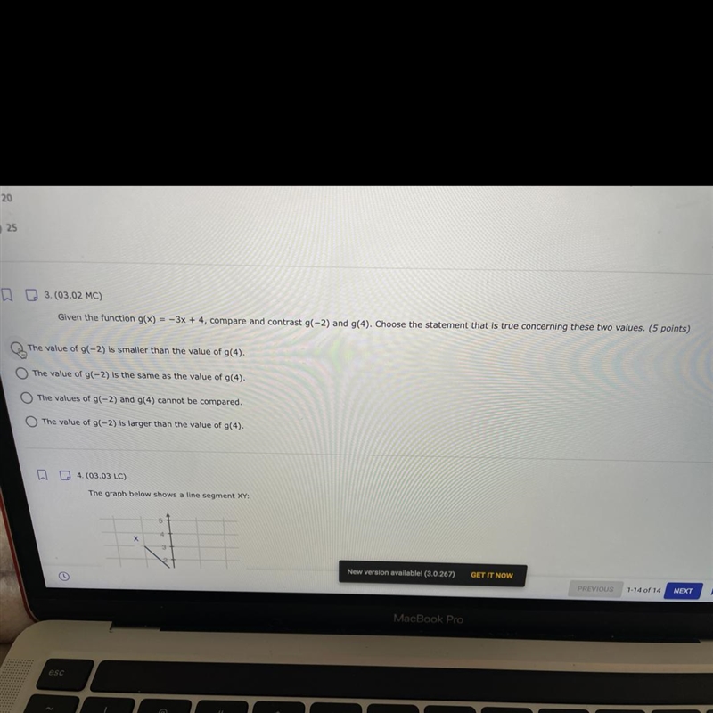 Given the function g(x) = -3x + 4 compare and contrast (see picture)-example-1