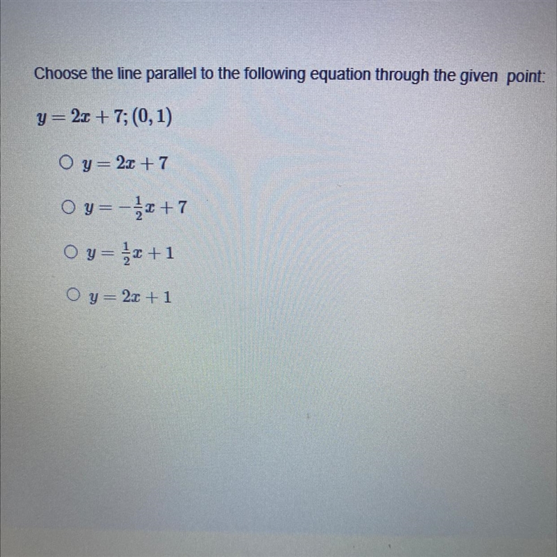 Choose the line parallel to the following equation through the given point-example-1