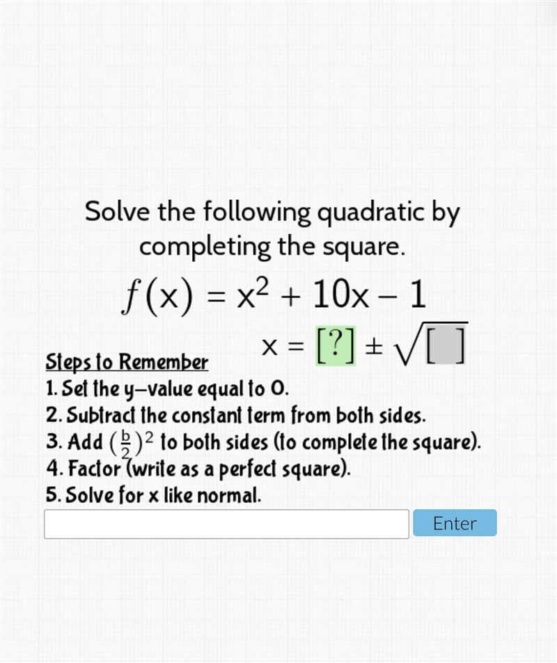 Solve the following quadratic by completing the square.-example-1