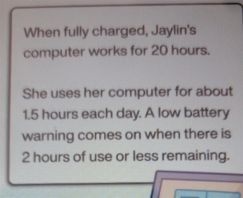 Please help due in 4 mins. 6.3 Write an inequality that represents the number of days-example-1