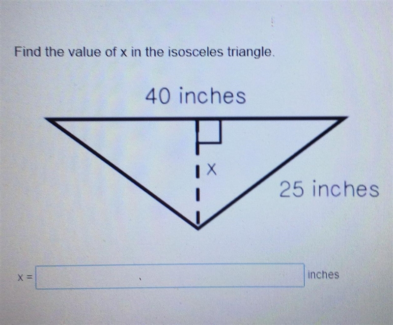 Find the value of x in the isosceles triangle.-example-1