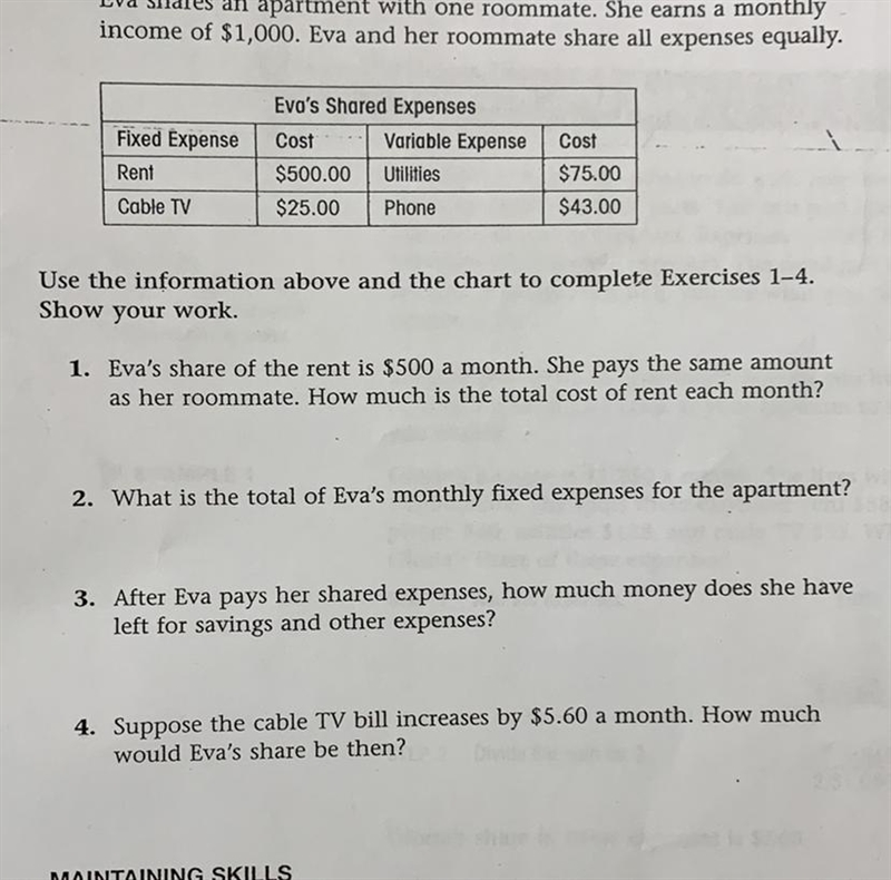 Suppose the cable TV bill increases by $5.60 a month. How much would Eva's share be-example-1