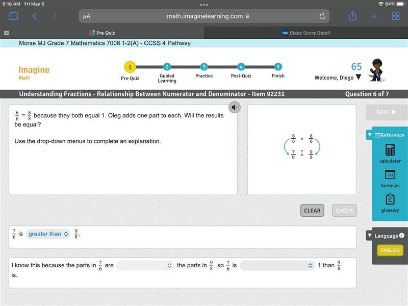 6/6 = 8/8 because they both equal 1. Oleg adds one part to each. Will the results-example-1