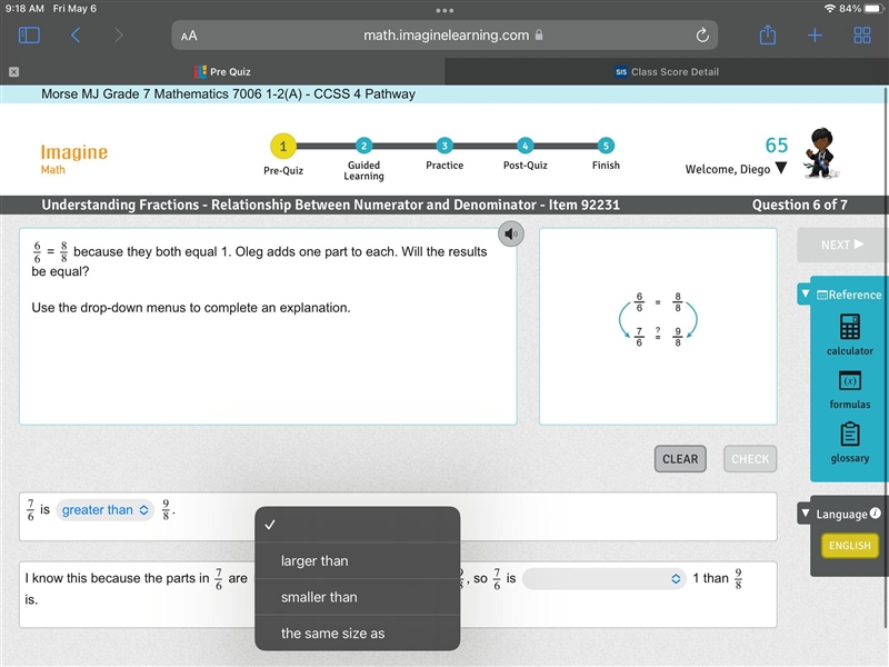 6/6 = 8/8 because they both equal 1. Oleg adds one part to each. Will the results-example-2