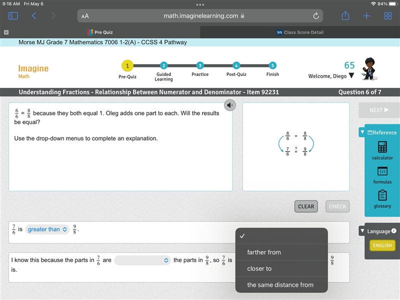 6/6 = 8/8 because they both equal 1. Oleg adds one part to each. Will the results-example-3