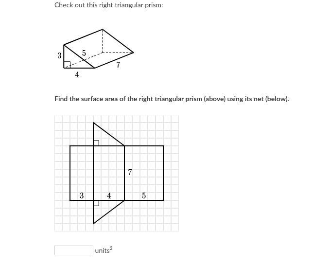 Find the surface area of the right triangular prism (above) using its net (below).-example-1