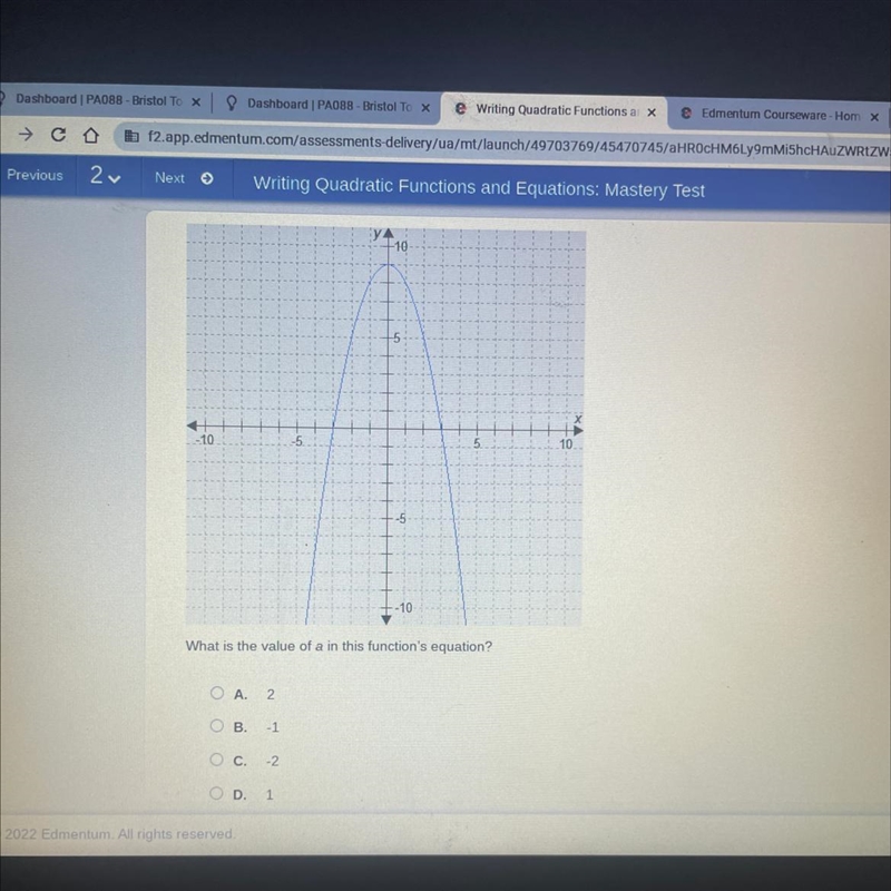 Select the correct answer. This graph represents a quadratic function.-example-1