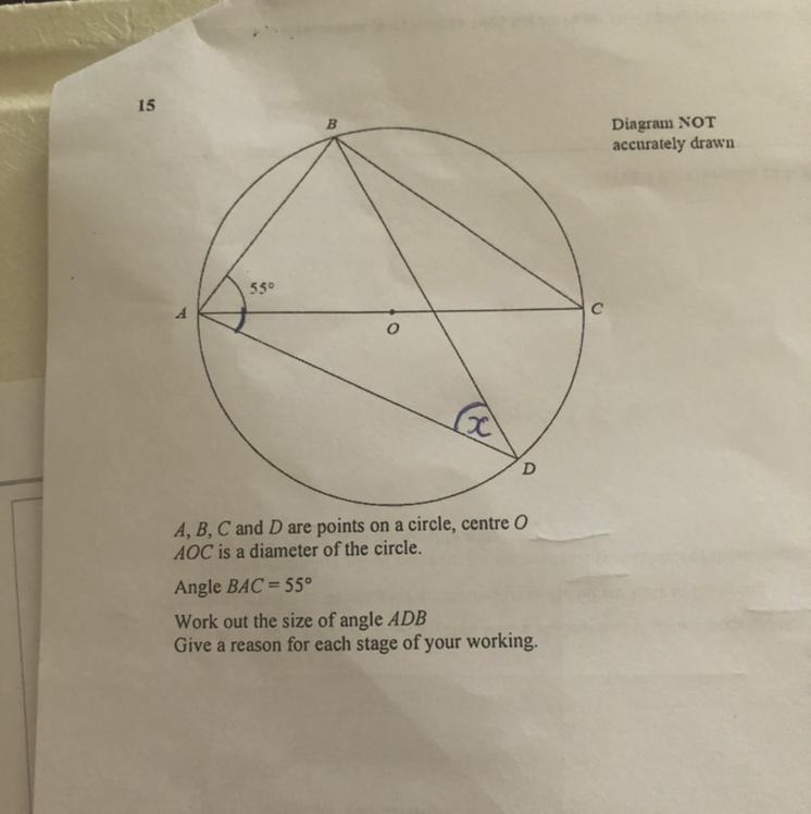 A, B, C and D are points on a circle, centre o AOC is a diameter of the circle. a-example-1