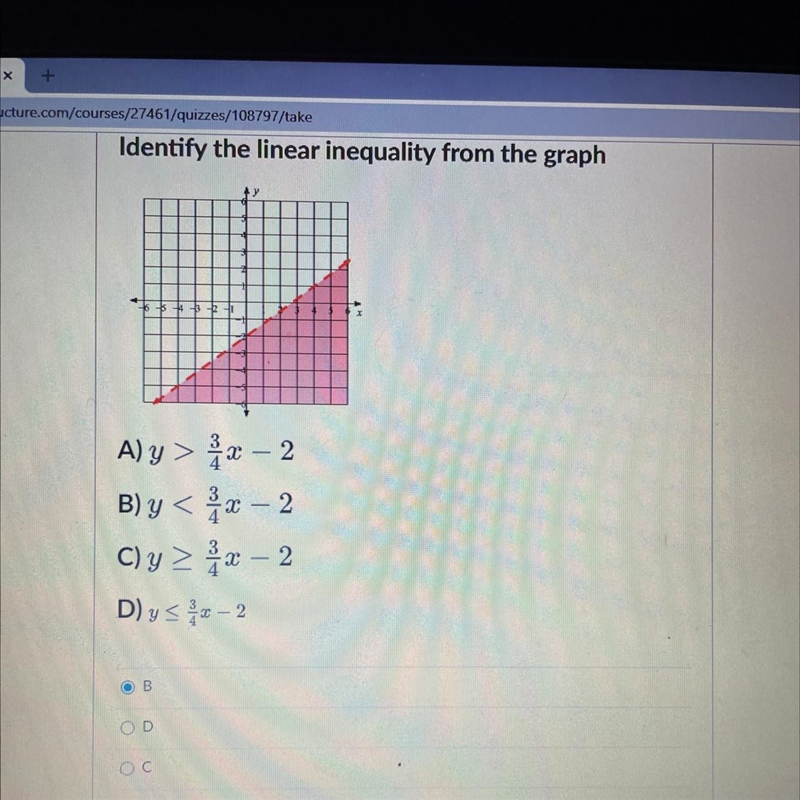 Identify the linear inequality from the graph-example-1