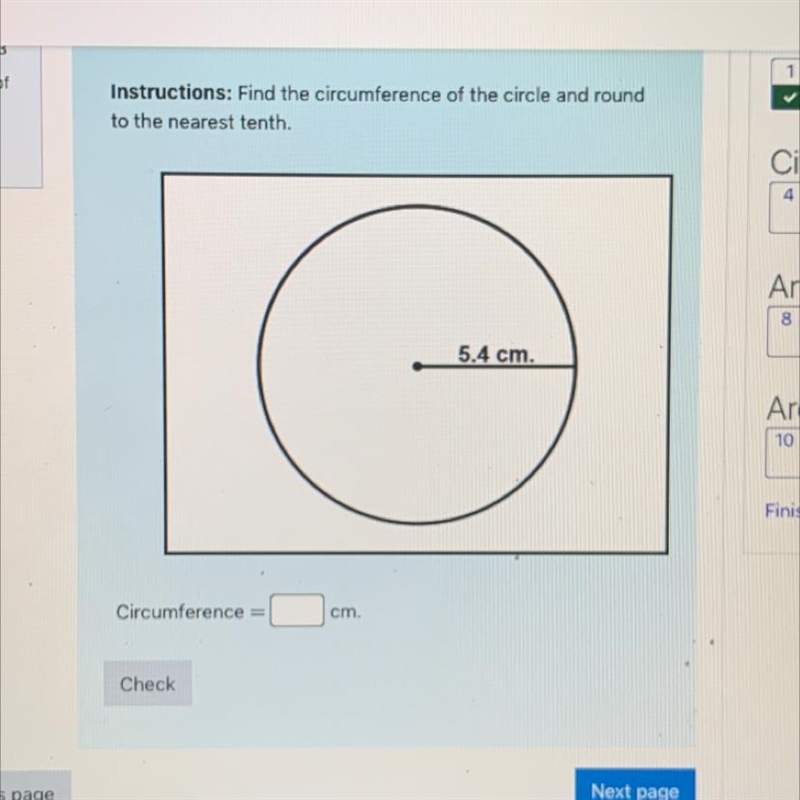 Find the circumference of the circle in round to the nearest 10th help please-example-1