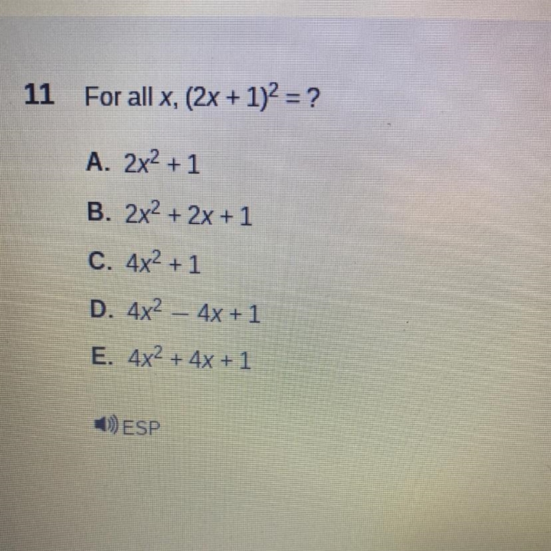 For all x, (2x + 1)^2= ?-example-1