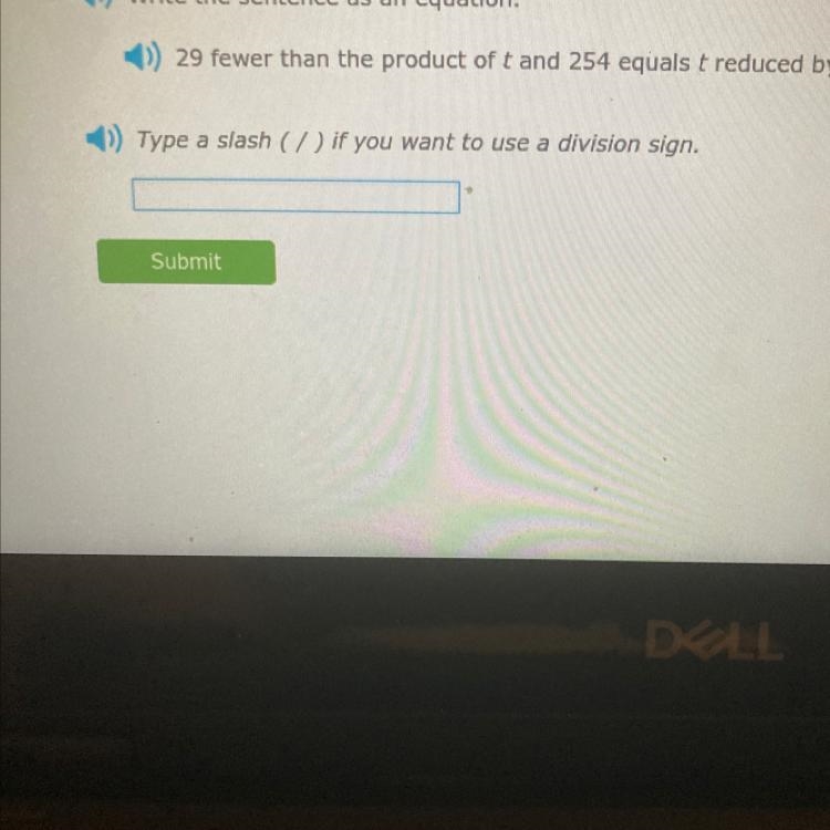 Sentence as an equation. 29 fewer than the product of t and 254 equals t reduced by-example-1