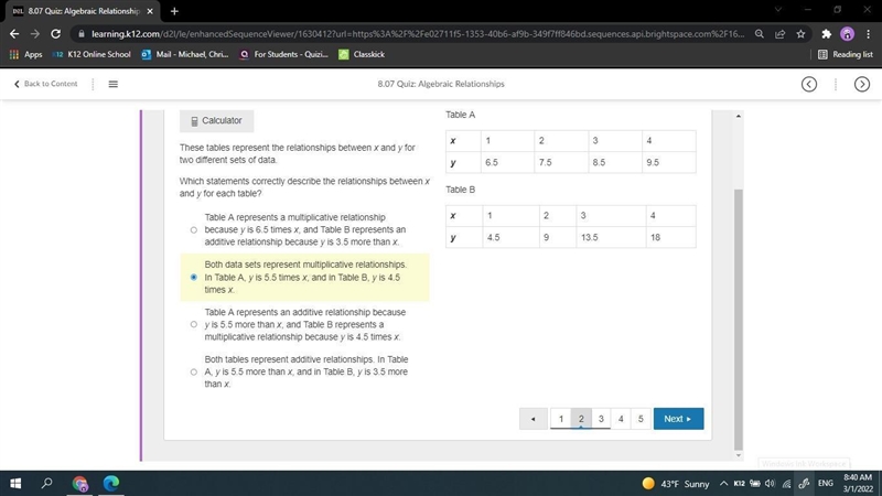 These tables represent the relationships between x and y for two different sets of-example-1