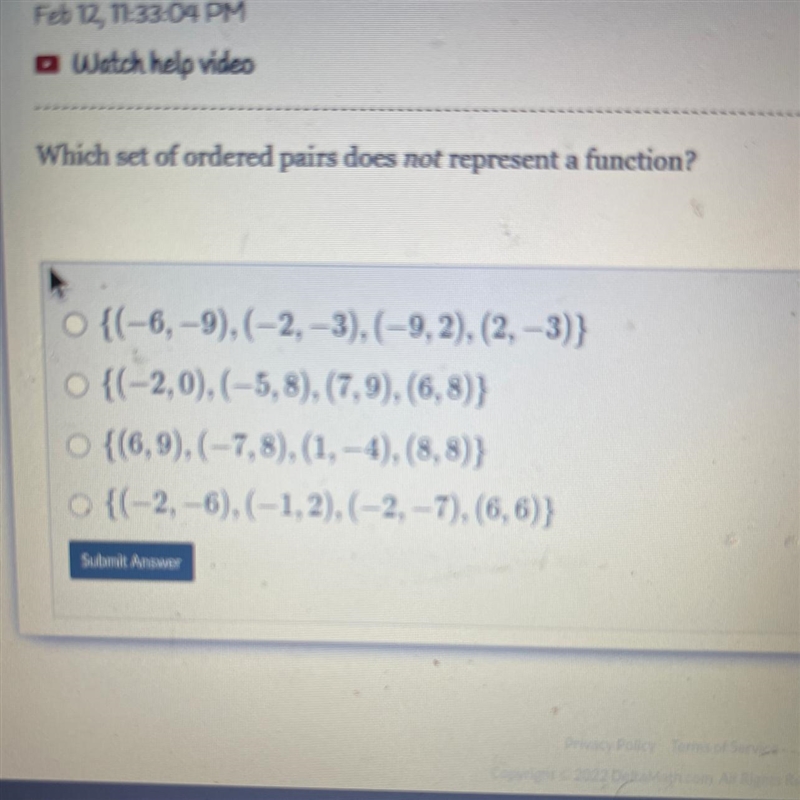 Which set of ordered pairs does not represent a function-example-1