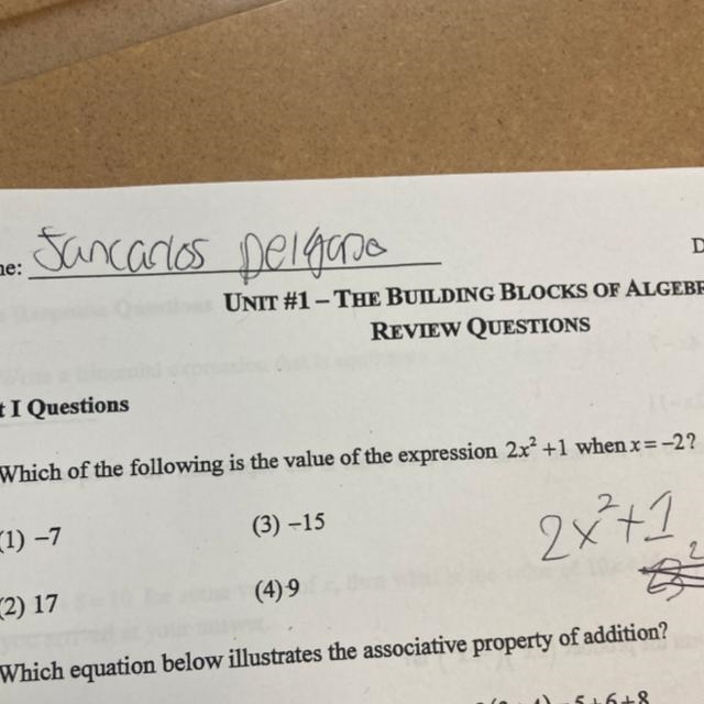 Which of the following is the value of the expression 2x2+1 when x= -2-example-1