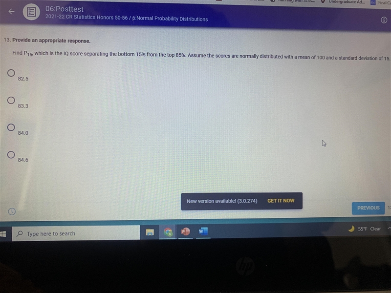 PLEASE HELP!!! Find P15, which is the IQ score separating the bottom 15% from the-example-1