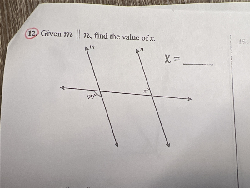 12. Given m || n, find the value of x-example-1