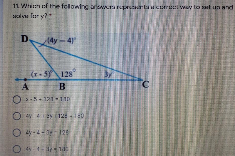 11. Which of the following answers represents a correct way to set up and solve for-example-1