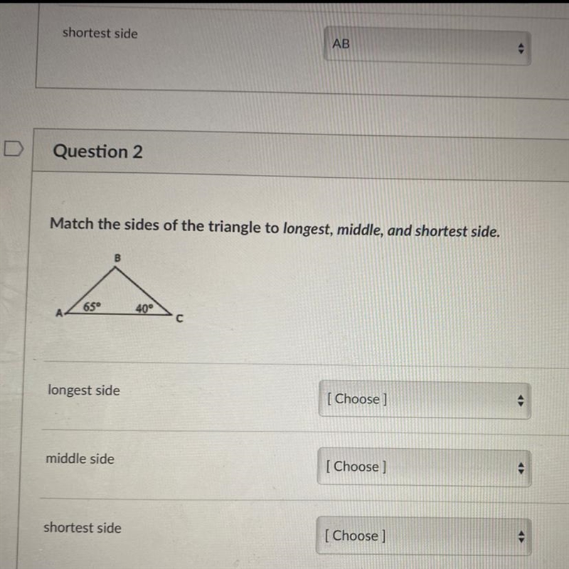 Match the size of a triangle to longest middle and shortest side￼-example-1