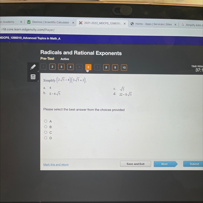 Simplify (2sqrt5-4)(3sqrt5+2)-example-1