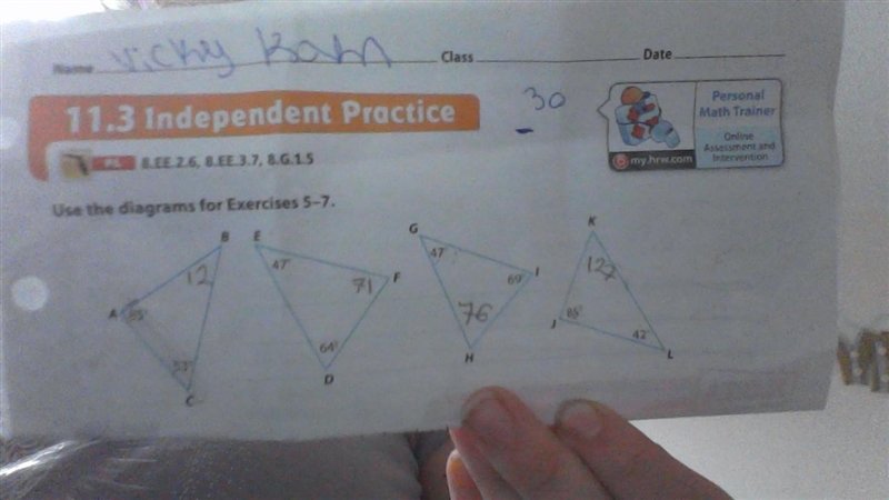 Find the missing angle measures in the triangles-example-1