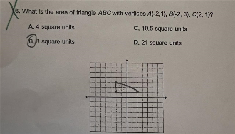 What is the are of triangle ABC with vertices A(-2,1),B(-2,3),C(2,1)?-example-1