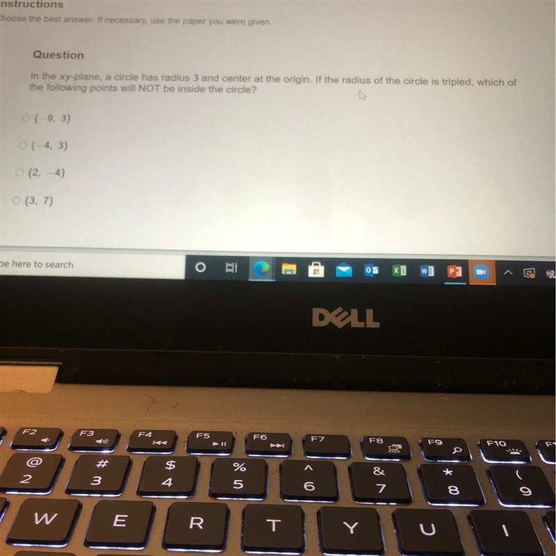 If the radius of the circle is tripled, which of the following points will NOT be-example-1