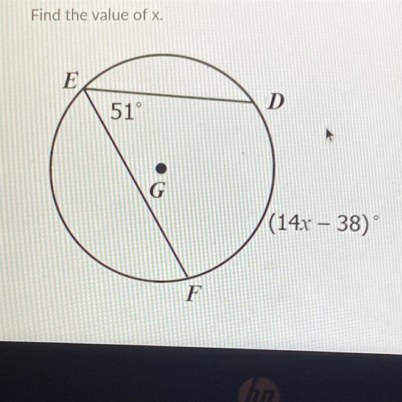 Find the value of x. E D 51° G (14x – 38) F-example-1