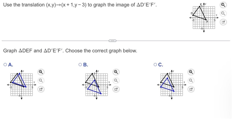 Use the translation (x,y) (X+ 1, y - 3) to graph the image of…-example-1