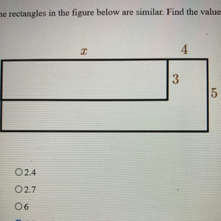 PLEASE HELP!!!! NO LINKS!!!! 3. The rectangles in the figure below are similar. Find-example-1