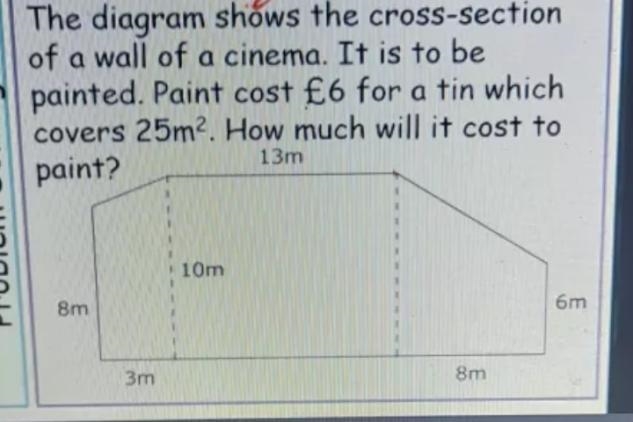 The diagram shows the cross-section of a wall of a cinema. It is to be painted. Paint-example-1