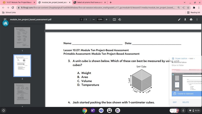 A unit cube is shown below. Which of these can best be measured by using unit cubes-example-1