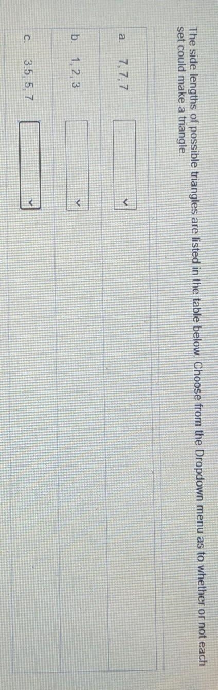 How do I find the side lengths of possible triangles that are listed in the table-example-1