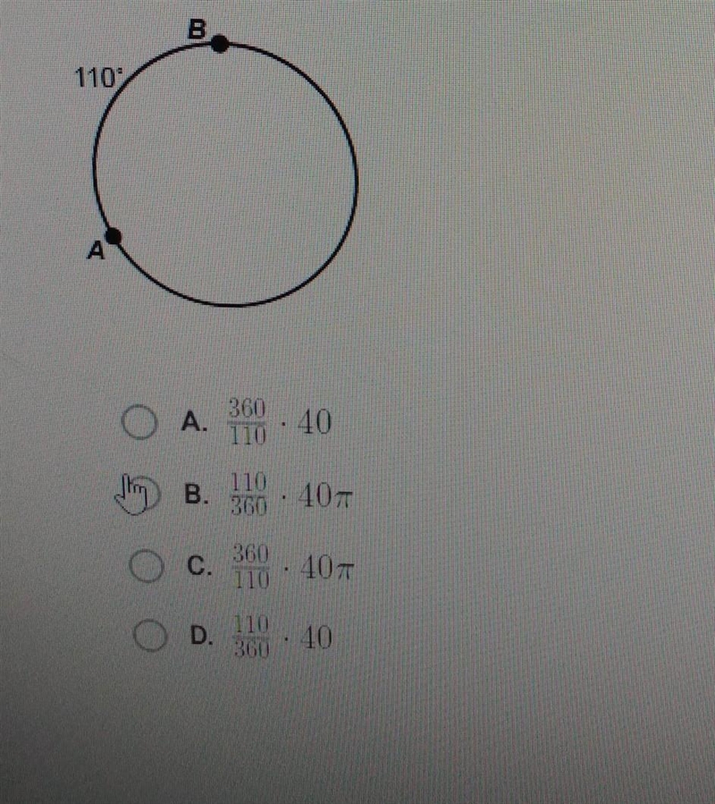 Which expression gives the length of arc ab of the circumference of the circle is-example-1