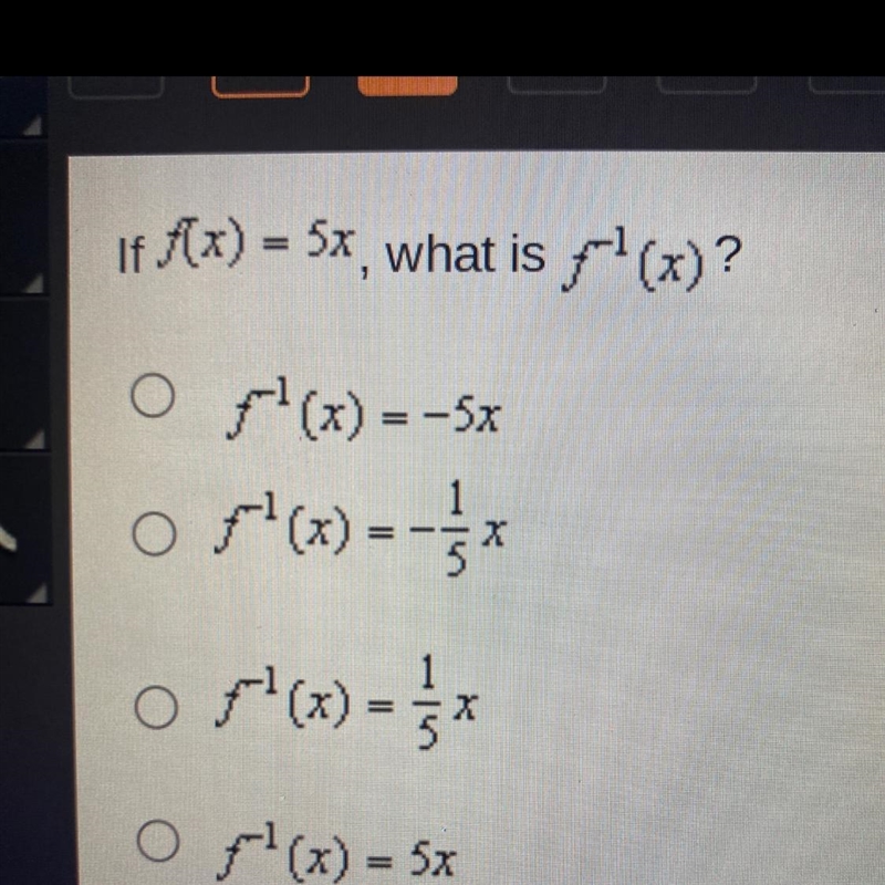 If f(x) = 5x, what is fr¹(x)?-example-1