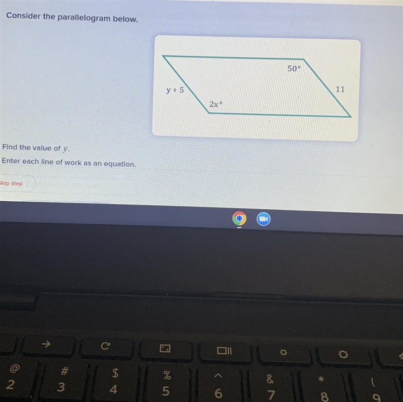 Find the value of x in the parallelogram below.-example-1