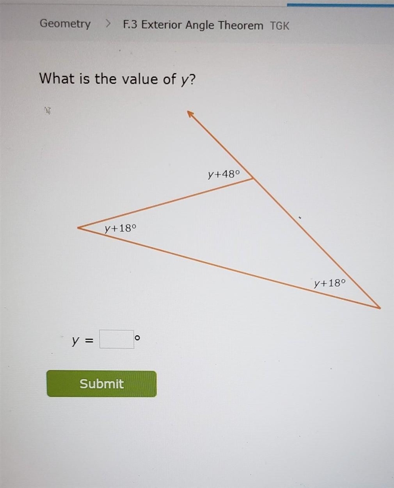 I know you doy+18 + y+48 + y+18 = 180 but i always get things wrong.-example-1