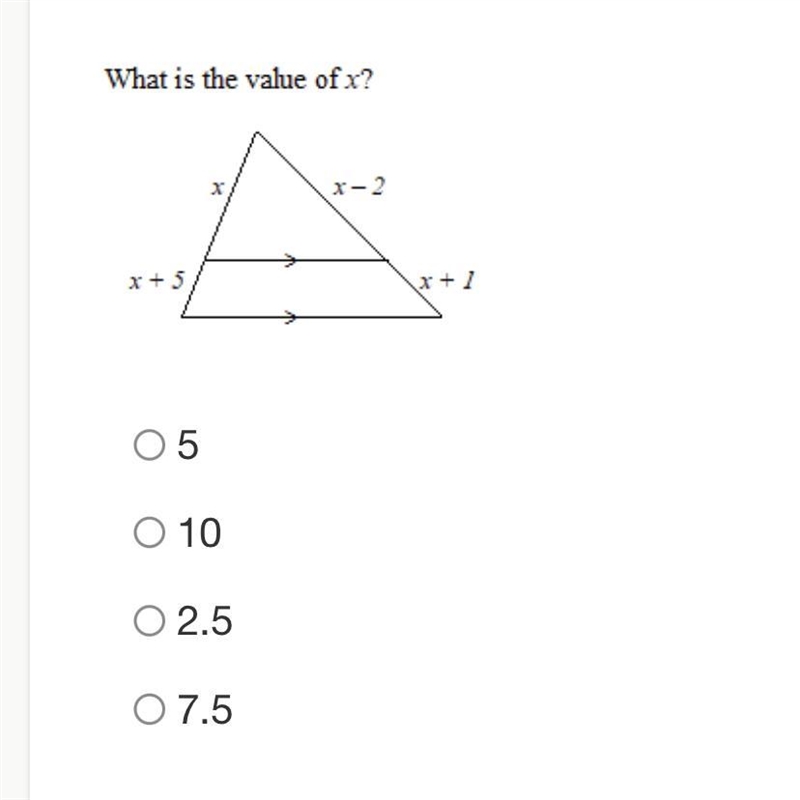 Proportions in triangles. Solve for X-example-1