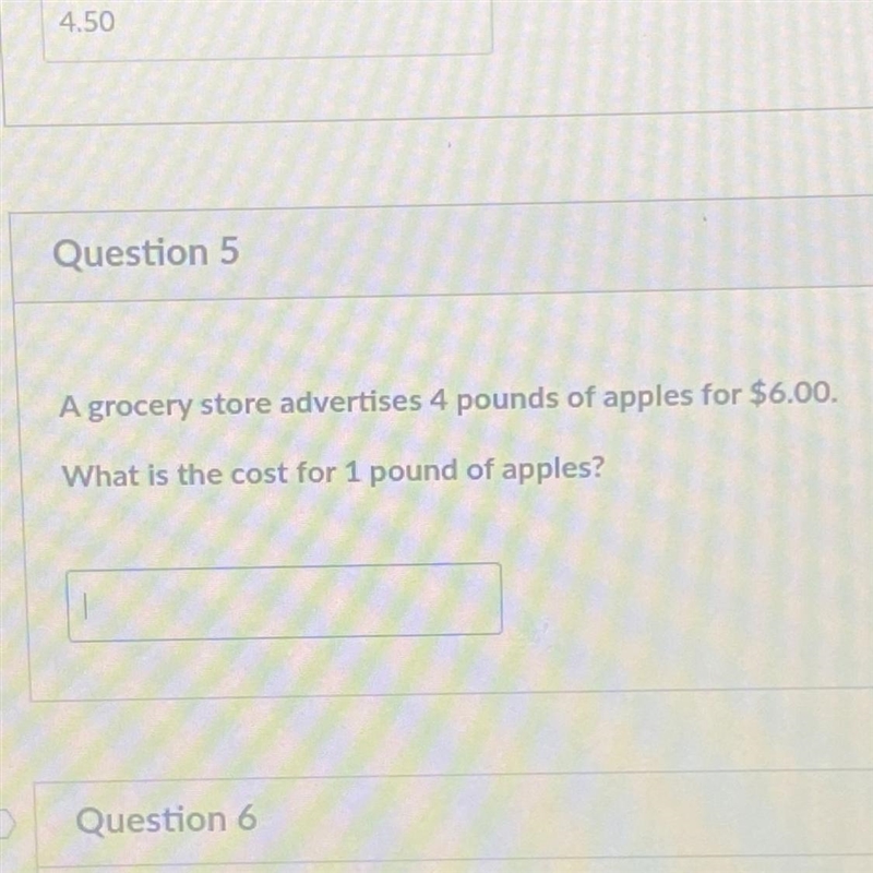 A grocery store advertises 4 pounds of apples for $6.00. What is the cost for 1 pound-example-1