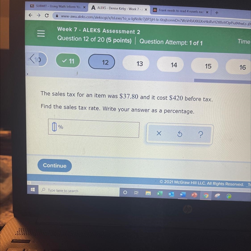 The sales tax for an item was $37.80 and the cost $420 before tax find a sales tax-example-1