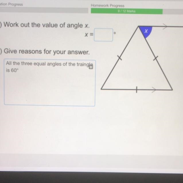 How do I work out the value of angle X? And how do I explain it?-example-1