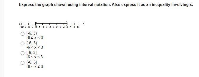 Express the graph shown using interval notation. Also express it as an inequality-example-1