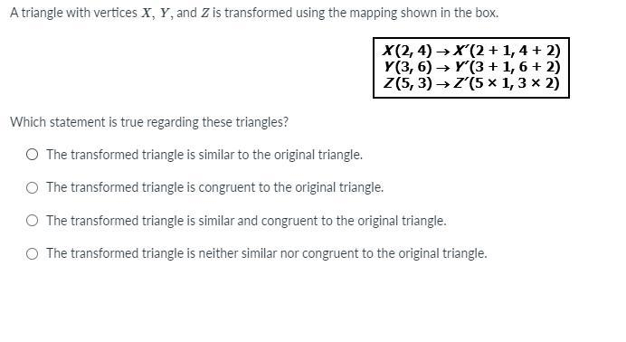 A triangle with vertices X, Y, and Z is transformed using the mapping shown in the-example-1