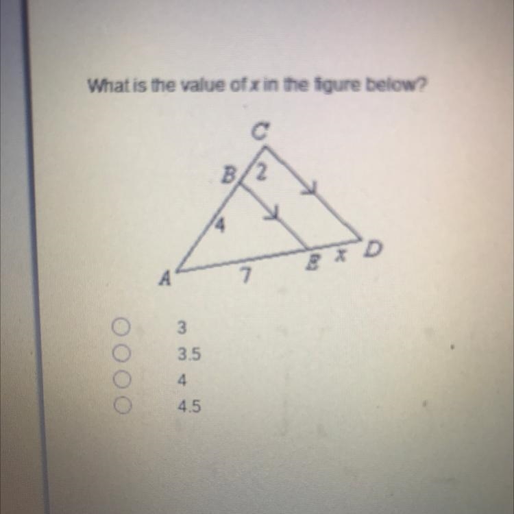 What is the value of x in the figure below? 3 3.5 4 4.5-example-1