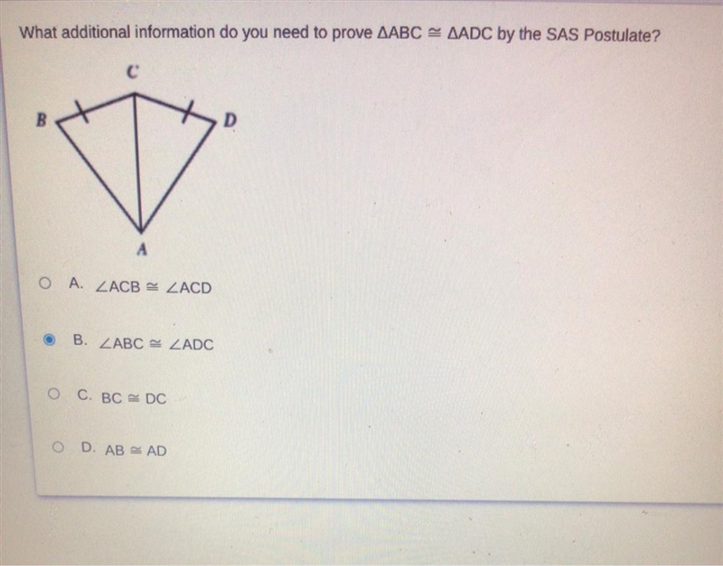 What additional information do you need to prove AABC AADC by the SAS Postulate?A-example-1