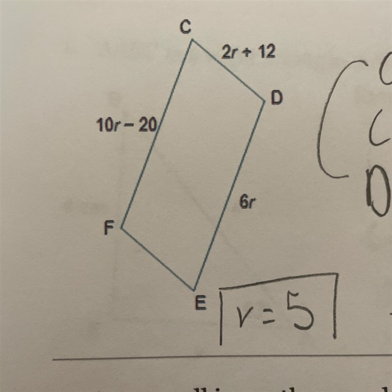 3. Figure CDEF is a parallelogram. Find the length of each side.-example-1